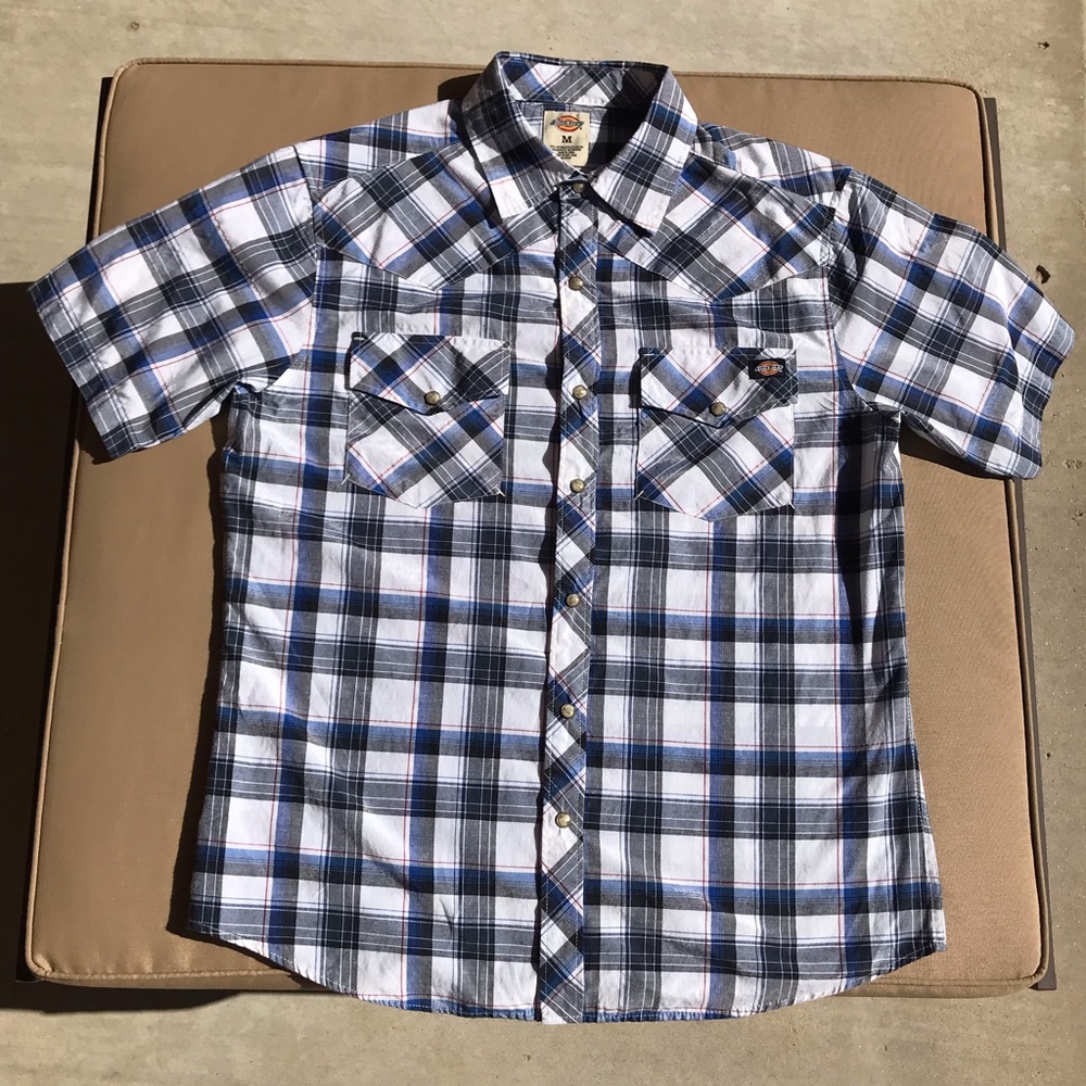 Blue and White Dickies Snap Front Shirt
